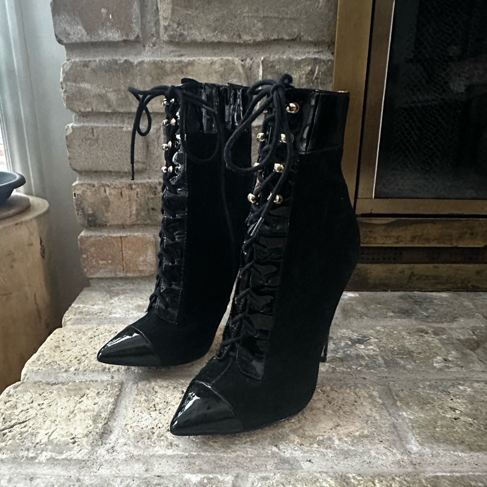 Versace for H&M Lace Up Black Heeled Boots